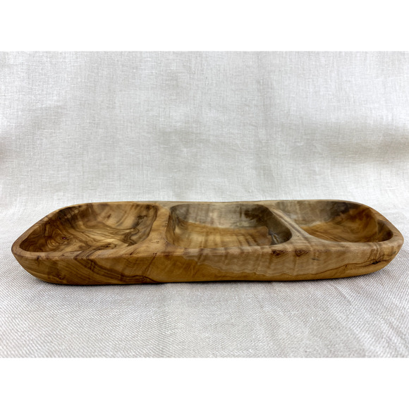 Handmade Olive Wood Serving Tray with 3 Compartments - Picture 2 of 6